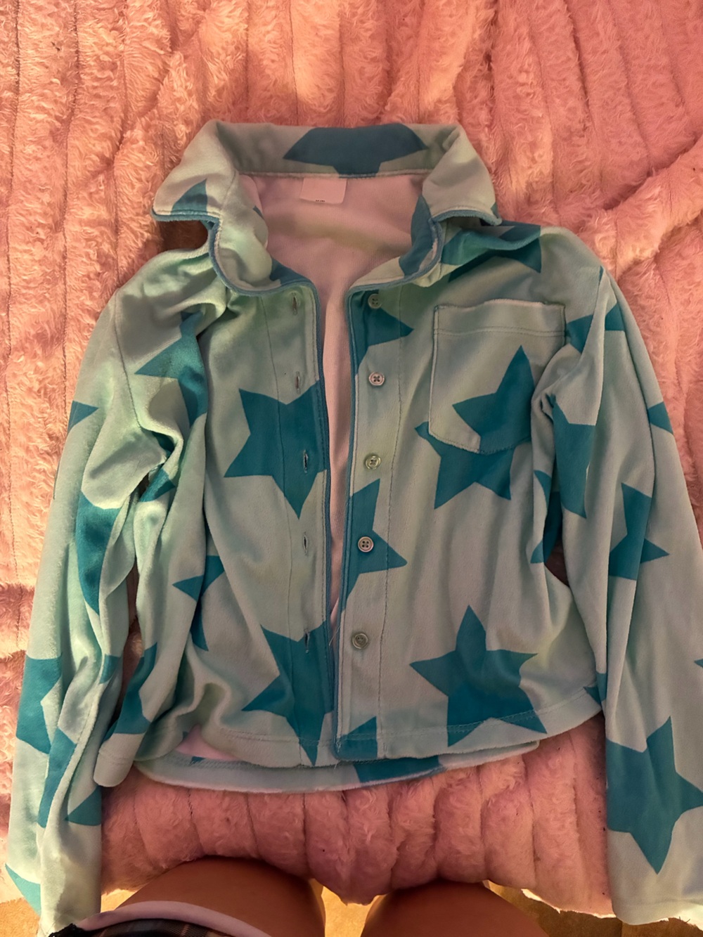Star-Print Fleece Jacket - Light Aqua